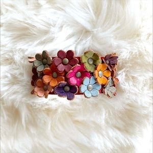 SOLD - Boho Floral Embellished Faux Leather Cuff Bracelet